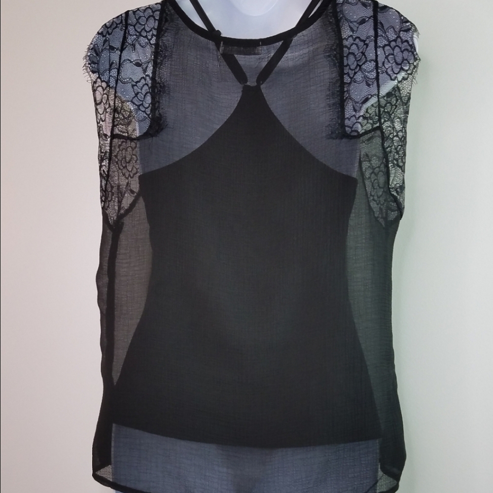 Black Lace Tank Top With Removable Racerback Camisole - Picture 11 of 16